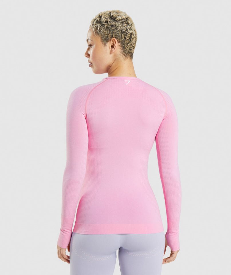 Women's Gymshark Vital Seamless 2.0 Long Sleeve Top T-Shirts Pink | CA 53D1AN